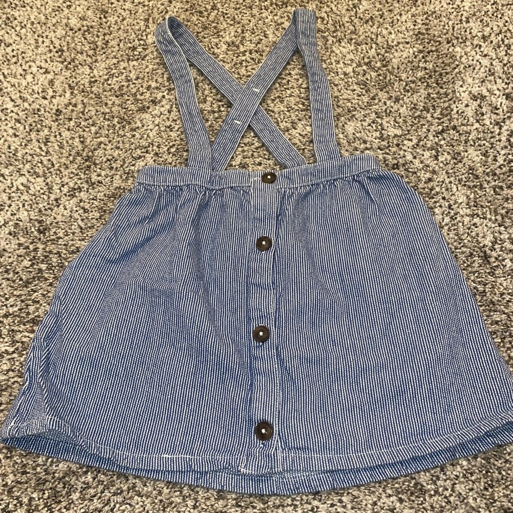 Blue Striped Button-Down Skirt with Straps